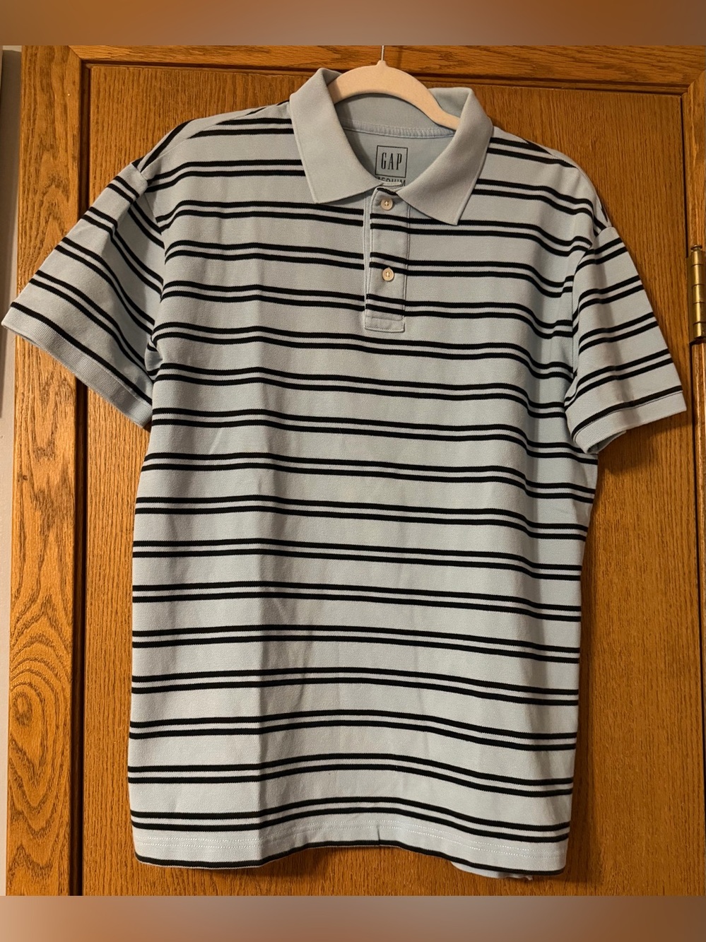 GAP Men's Light Gray Polo with Black Stripes